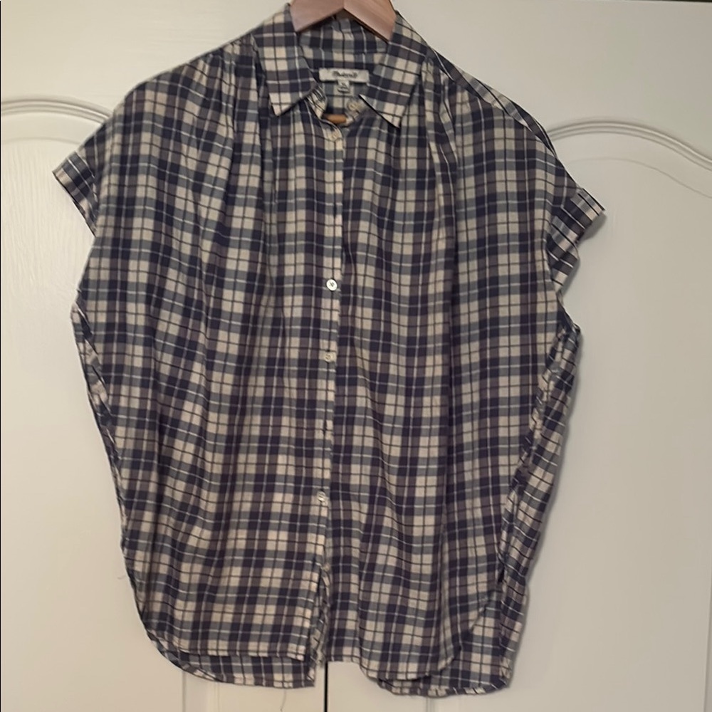 Madewell Blue and White Boxy Button Down Shirt